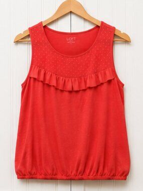 LOFT Outlet Coral Ruffle Tank Top Size Large Swiss Dot Mesh Yoke Sleeveless Blou